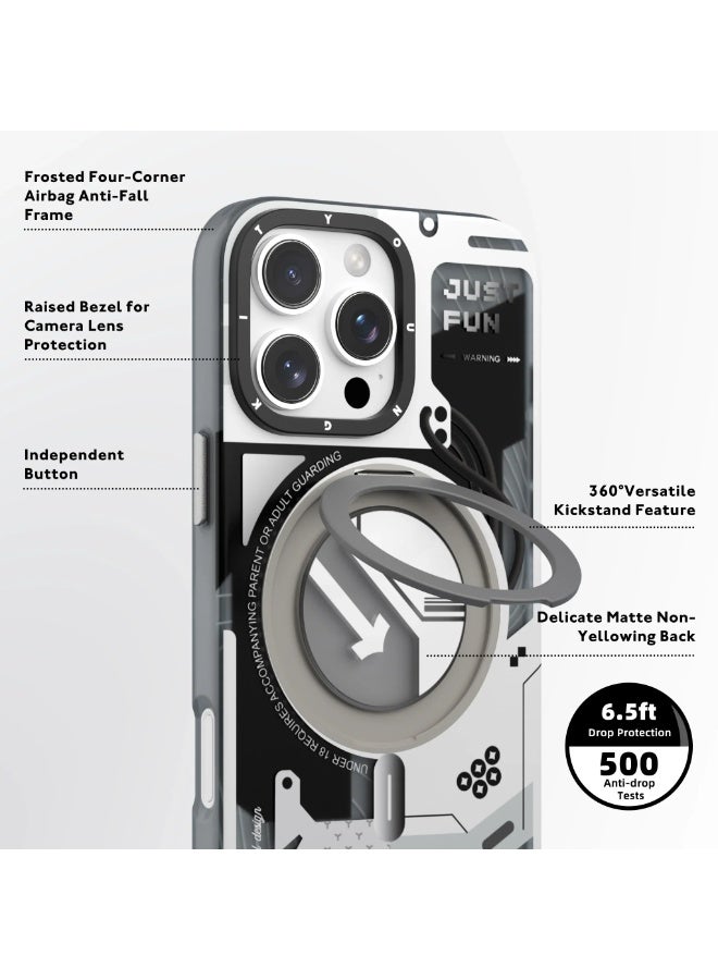 يونج كيت جراب Cyberpunk مزود بحامل مغناطيسي دوار 360 درجة لهاتف iPhone 16 Pro - حماية كاملة، امتصاص للصدمات، طباعة عالية الدقة مزدوجة الطبقات، مسند متعدد الزوايا - Image 3